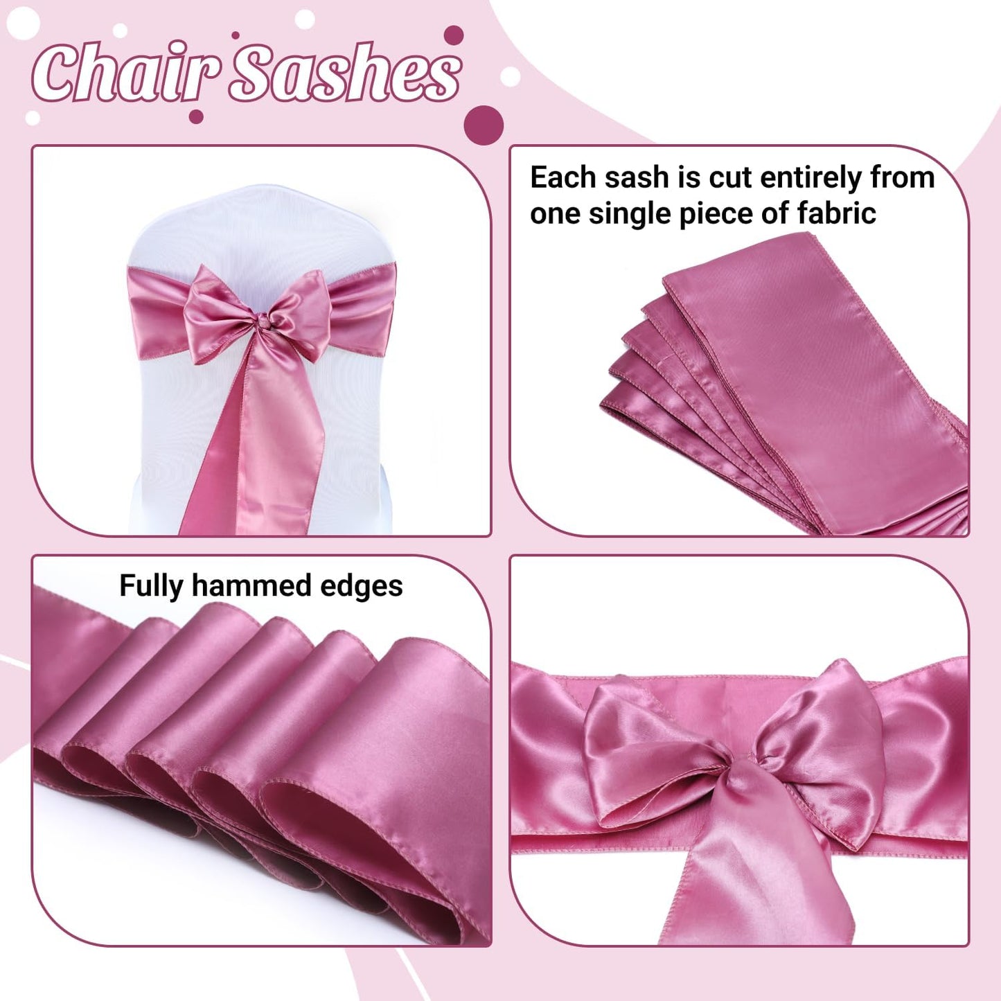 MDS® Pack of 25 Satin Chair Sashes for Weddings and Events Decor, Reusable Chair Bows for Banquet Chairs, Reception, Bridal Shower, Baby Shower, Birthday Party & Holiday Celebrations - Dusty Pink
