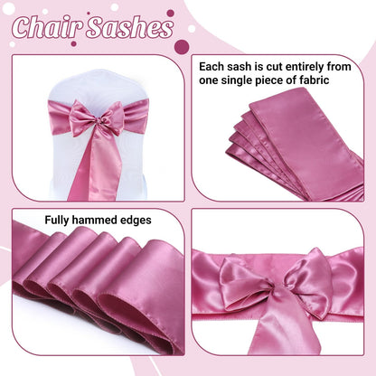 MDS® Pack of 25 Satin Chair Sashes for Weddings and Events Decor, Reusable Chair Bows for Banquet Chairs, Reception, Bridal Shower, Baby Shower, Birthday Party & Holiday Celebrations - Dusty Pink
