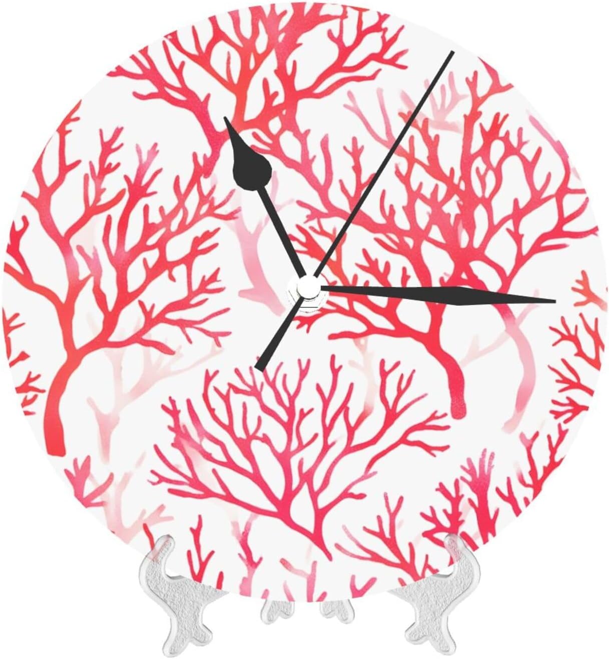 Pink Coral Pattern Round Wall Clocks 10 Inch Silent Non-Ticking Circular Clock Decorative Wall Clock for Living Room Kitchen Bedroom Bathroom Office Home Decor