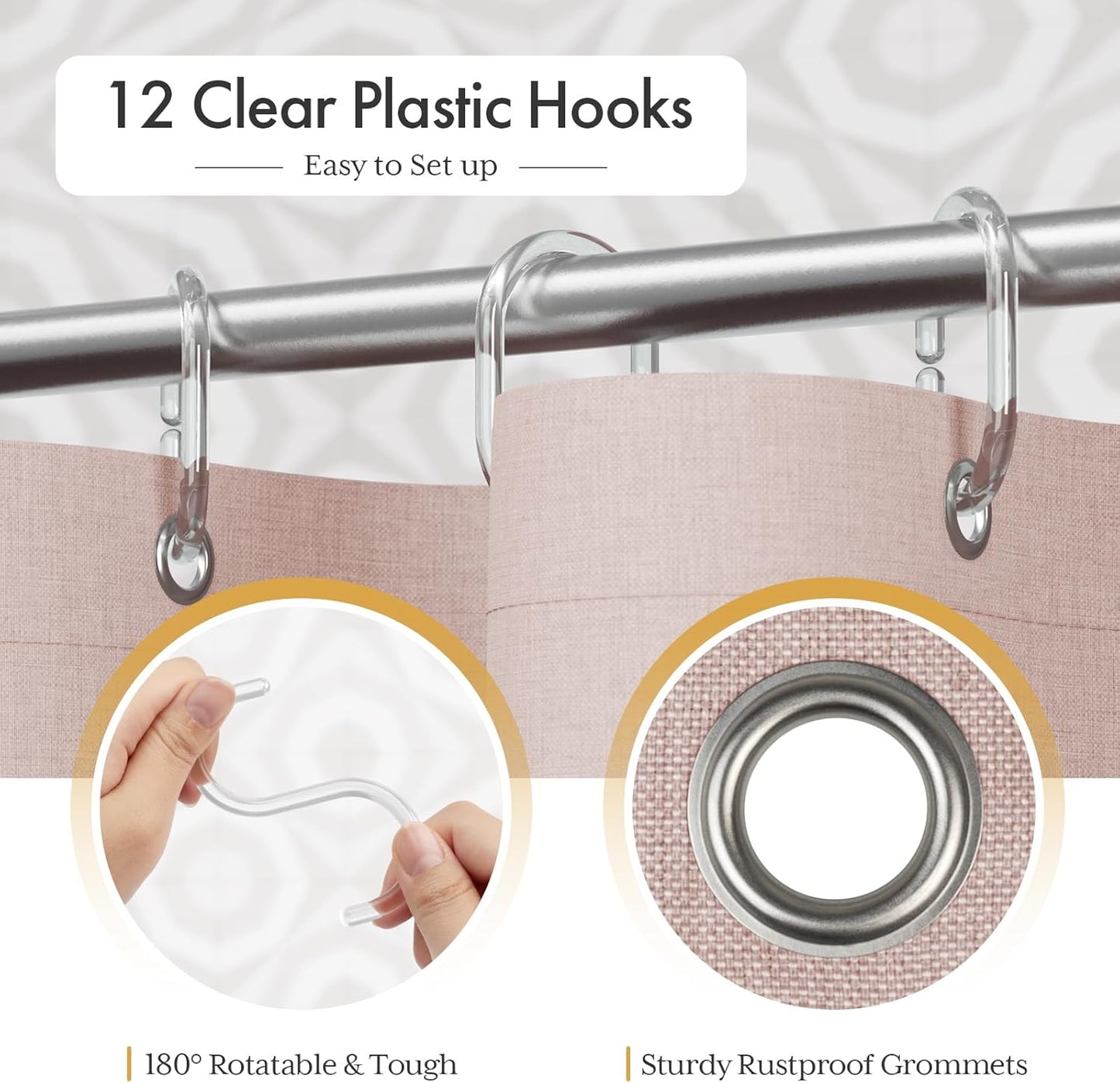 AmazerBath Pink Boho Shower Curtain with Tassels, Modern Farmhouse Shower Curtains for Bathroom, Pink Shower Curtain Fabric, Rustic Faux Linen Shower Curtain Set with Hooks, 72x72 Inches