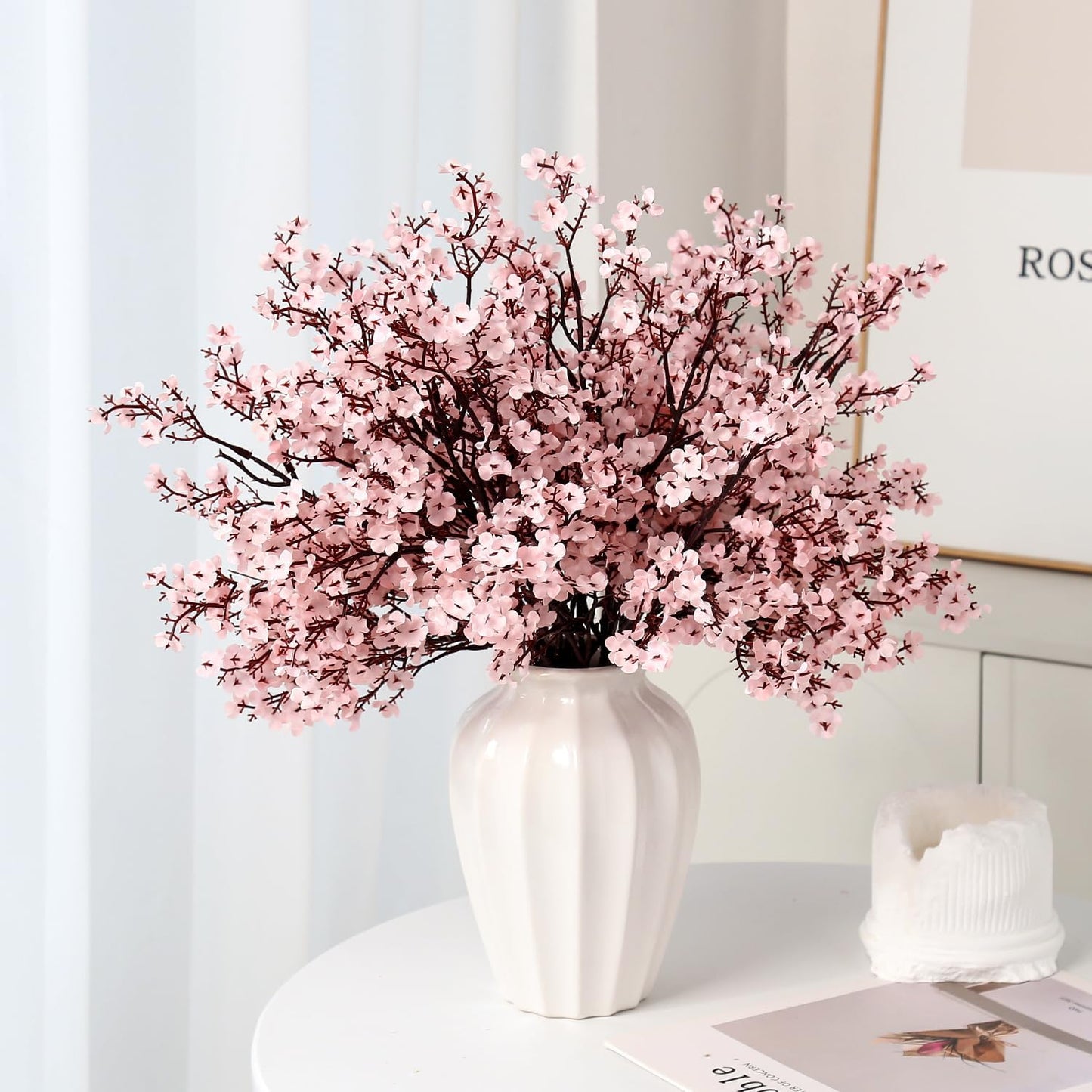 8Pcs Baby’s Breath Artificial Flowers Pink Real Touch Silk Babys Breath Artificial Flowers Bulks for Home Office Wedding Decor, Indoor Outdoor Decor Table Centerpiece(8Pcs, Pink)
