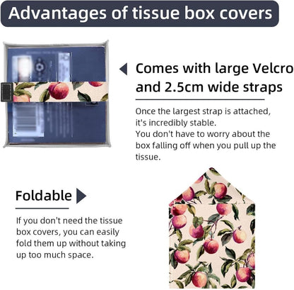 Pink Peach Pattern (2) Tissue Box Holder, PU Leather Tissue Box Cover Square, Paper Facial Decorative Tissues Cover for Night Stands Bathroom Office Home Decor