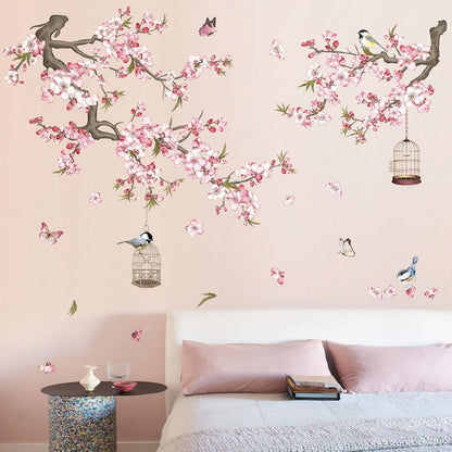 wondever Cherry Blossom Wall Stickers Pink Flowers Tree Branch Peel and Stick Wall Art Decals for Baby Nursery Bedroom