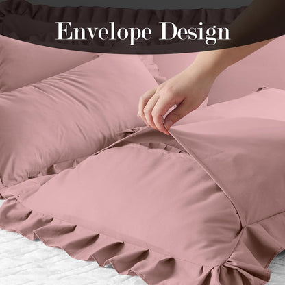 Ruffle Pillow Cases Standard Size Set of 2 –Soft Wrinkle Resistant Brushed Microfiber Ruffled Pillowcases –Envelope Pillow Shams Cover Festive Gift for Hotels,Guest Rooms 20x26 Inch (Pink)