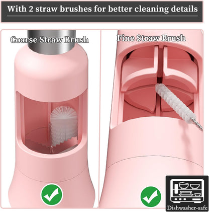 Grape Slicer Tool – Evenly Quarters Grapes, Tomatoes & Blueberries into 4 Pieces – Includes 2 Straw Brushes & 2 Slicing Modes – For Fruit & Veggie Salads, Baby Food – (Pink)
