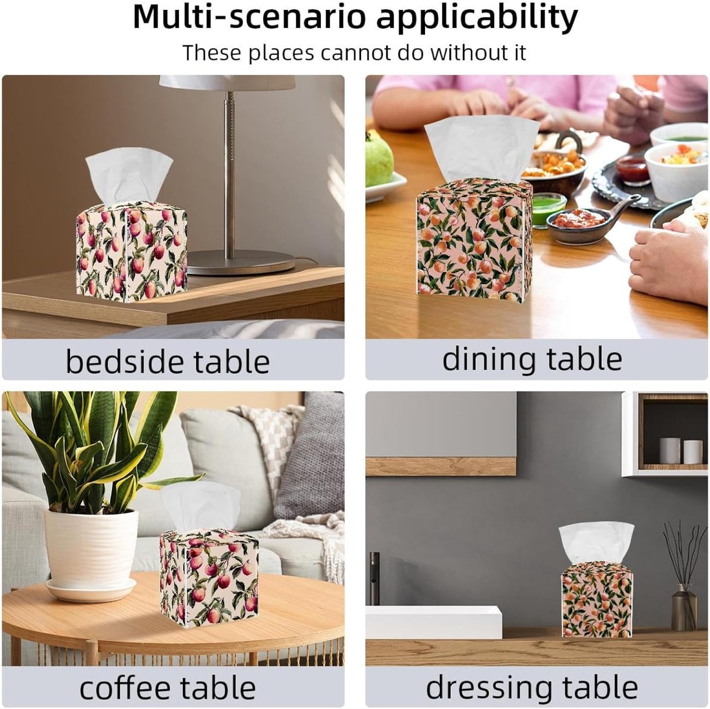 2 Pack Pink Peach Pattern (2) Tissue Box Cover Leather Facial Tissue Dispenser Box Holder for Dresser Bathroom Decorative