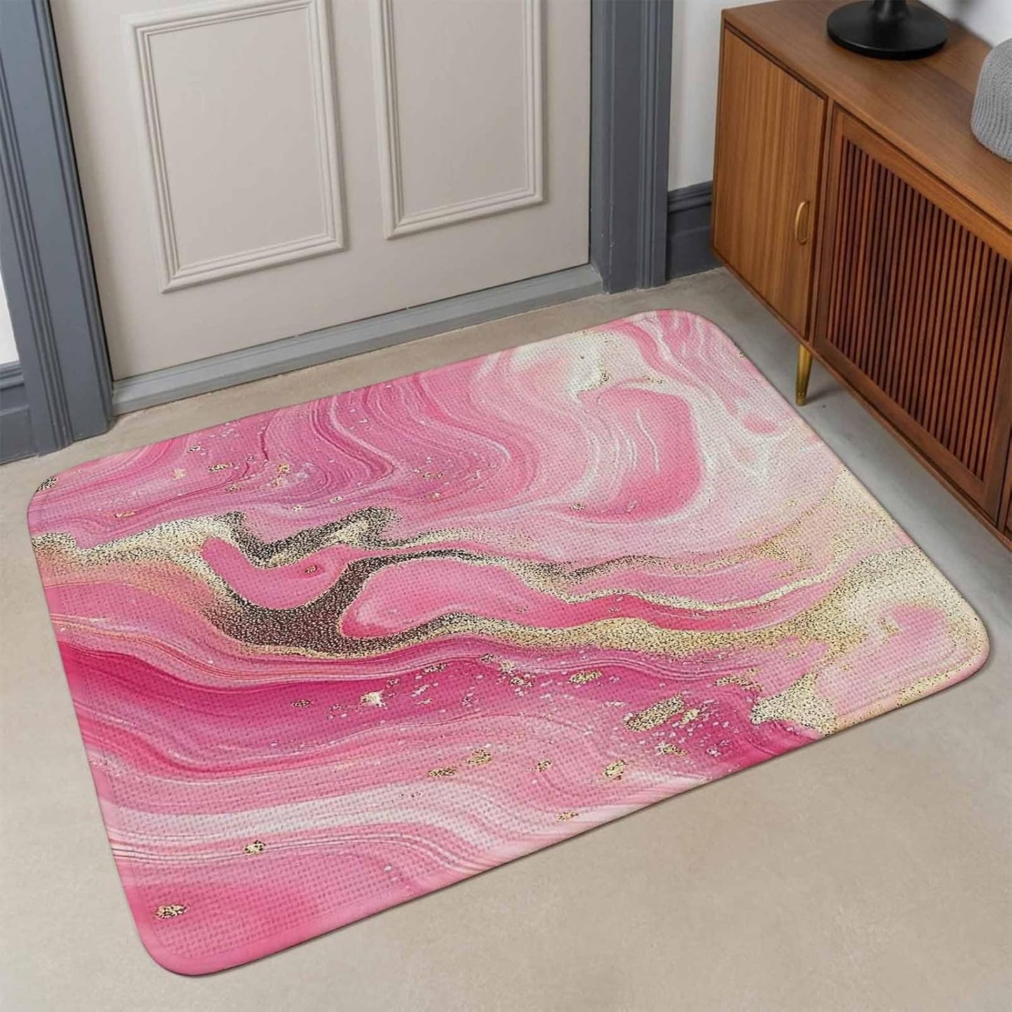 Living Room Rug Minimalist Style Modern Pink Waves Area Rug Washable Rugs for Bedroom Dining Room, Abstract Art Non-Slip Absorbent Floor Carpet Area Rugs 47x63in