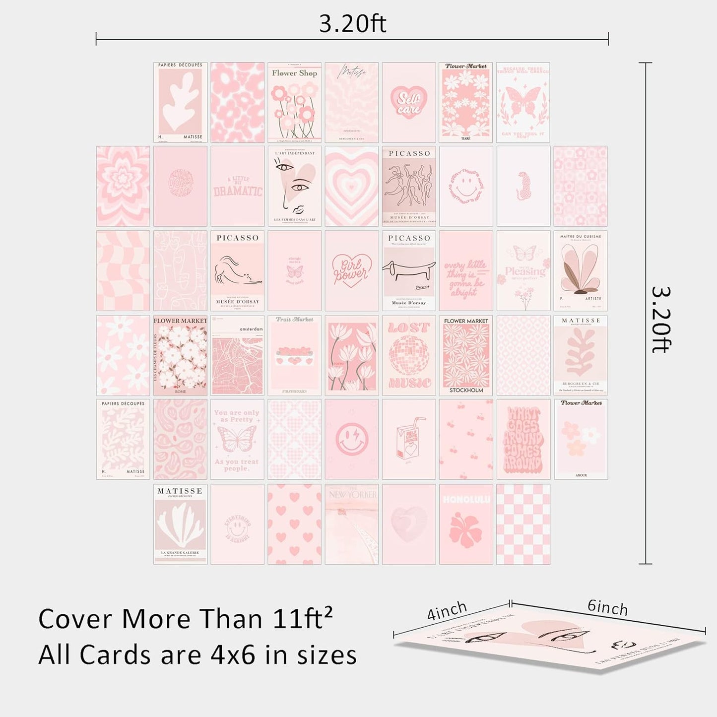 Pink Wall Collage Kit - Aesthetic Posters, Dorm Room Decor for Teen Girl (50pcs 4x6 inch)