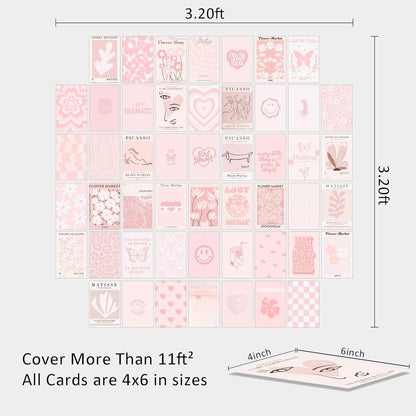 Pink Wall Collage Kit - Aesthetic Posters, Dorm Room Decor for Teen Girl (50pcs 4x6 inch)