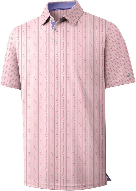 ZITY Men's Golf Polo Shirt Short Sleeve Performance Moisture Wicking Collared Print Shirt for Golf and Casual Wear