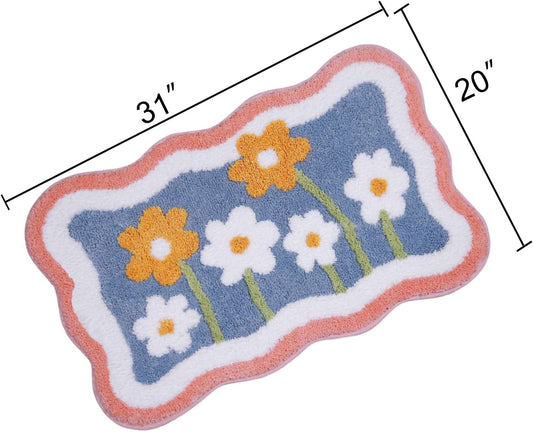 Hi Space Bathroom Rugs 31.5x19.7IN Pink Floral Bath Mat for Bathroom Non Slip Machine Washable Soft Absorbent Cute Bath Rug Plush Bath Carpet for Tub Shower Sink Fluffy