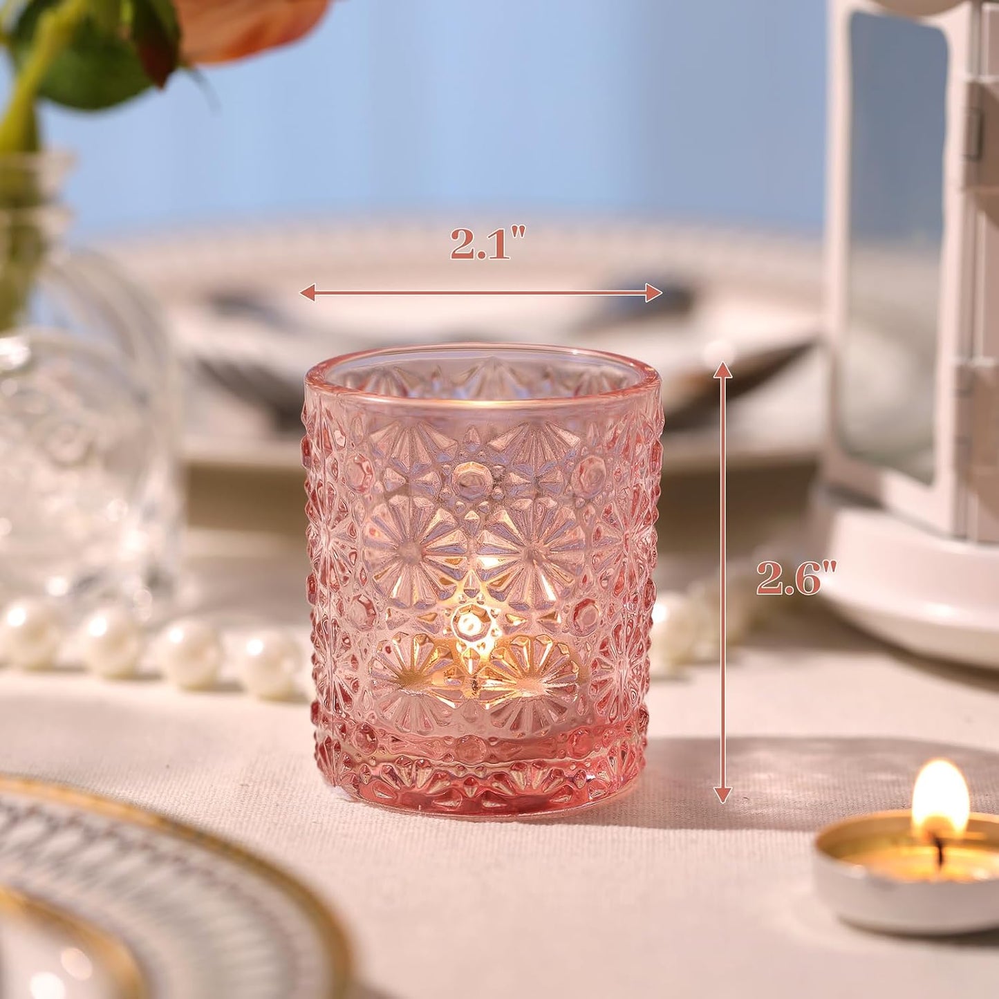 Lanttu 12 Pcs Pink Votive Candle Holders 2.2ʺ*2.6ʺ Tealight Candle Holders | for Wedding Table Centerpieces, Birthday Parties, Anniversary, Pink Bridal Shower and Holiday Decorations