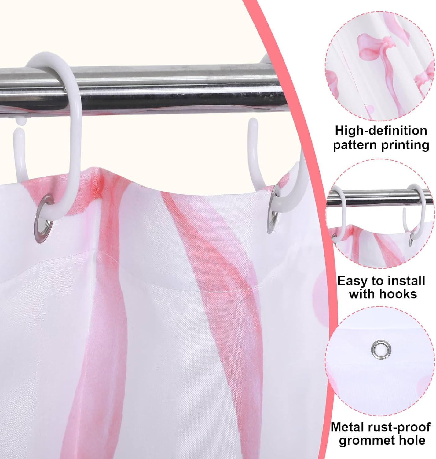Cute Pink Bow Shower Curtain, Bow Pink Shower Curtain Cute Fabric for Bathroom Aesthetic Cloth Set with Hooks Butterfly Knot Bathroom Home Decor for Girls Women 71 x 71 Inch
