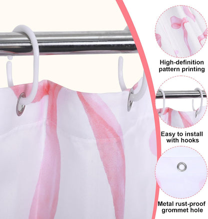 Cute Pink Bow Shower Curtain, Bow Pink Shower Curtain Cute Fabric for Bathroom Aesthetic Cloth Set with Hooks Butterfly Knot Bathroom Home Decor for Girls Women 71 x 71 Inch