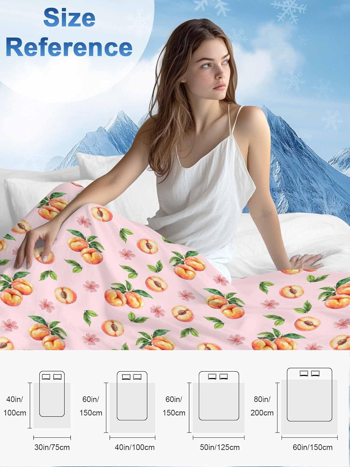 Cooling Blankets for Hot Sleepers Summer Peaches on Pink Background Lightweight Summer Throw, Watercolor Flower Soft Blanket with Cold Effect for Couch Sofa Bed Office,30x40in