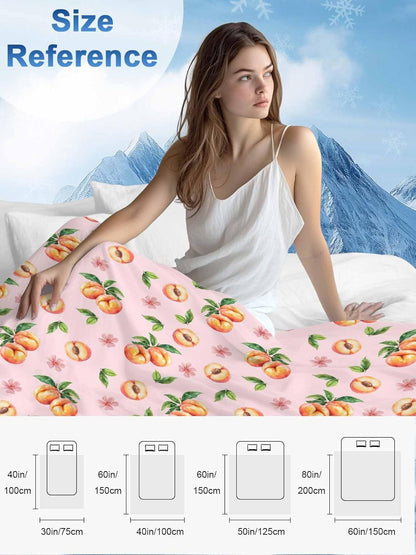 Cooling Blankets for Hot Sleepers Summer Peaches on Pink Background Lightweight Summer Throw, Watercolor Flower Soft Blanket with Cold Effect for Couch Sofa Bed Office,30x40in
