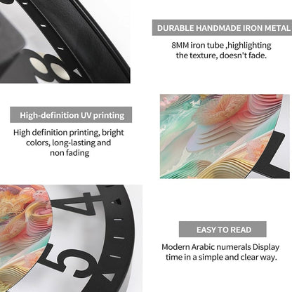 Metal Wall Clock for Living Room -10" Pastel Coral Landscape Pink Clouds Silent Non Ticking,Battery Operated, Antique Clocks for Farmhouse,Bedroom,Kitchen - Arabic Numerals