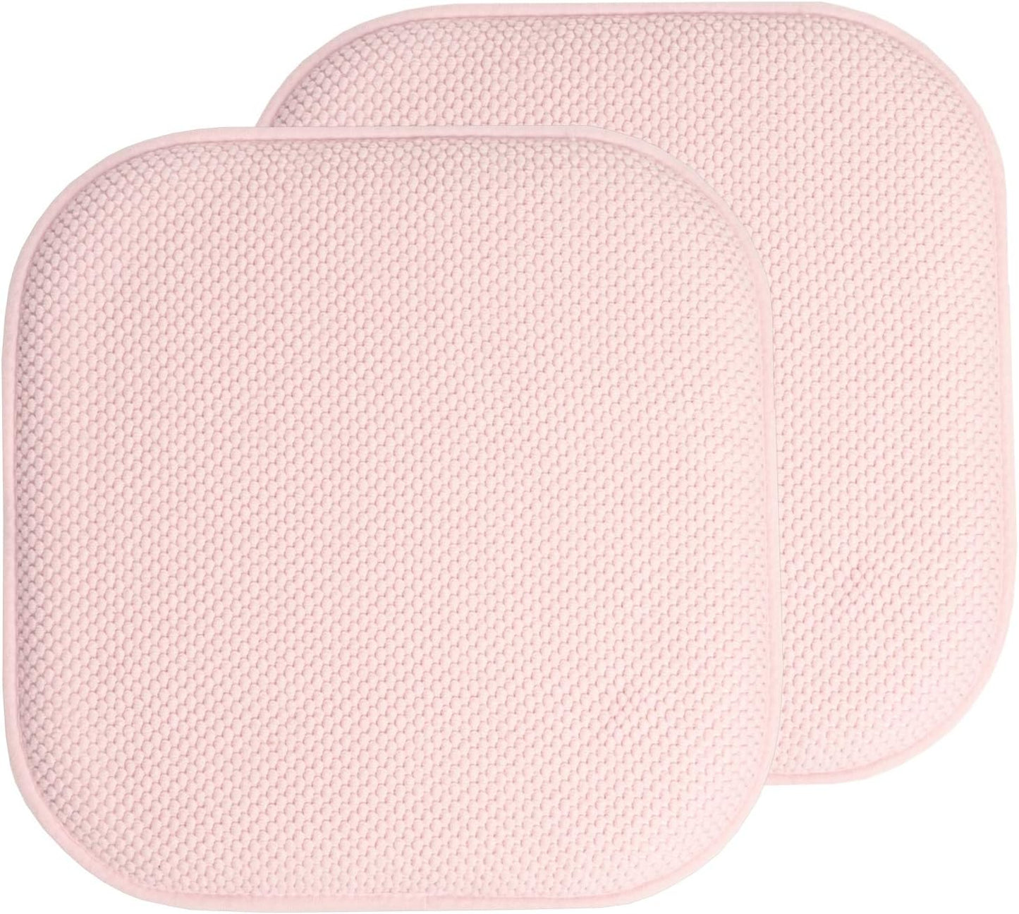 Sweet Home Collection Chair Cushion Memory Foam Pads Honeycomb Pattern Slip Non Skid Rubber Back Rounded Square 16" x 16" Seat Cover, 2 Pack, Pink