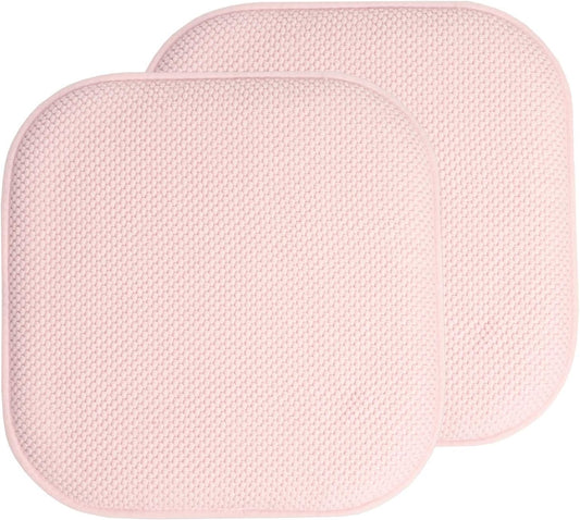 Sweet Home Collection Chair Cushion Memory Foam Pads Honeycomb Pattern Slip Non Skid Rubber Back Rounded Square 16" x 16" Seat Cover, 2 Pack, Pink