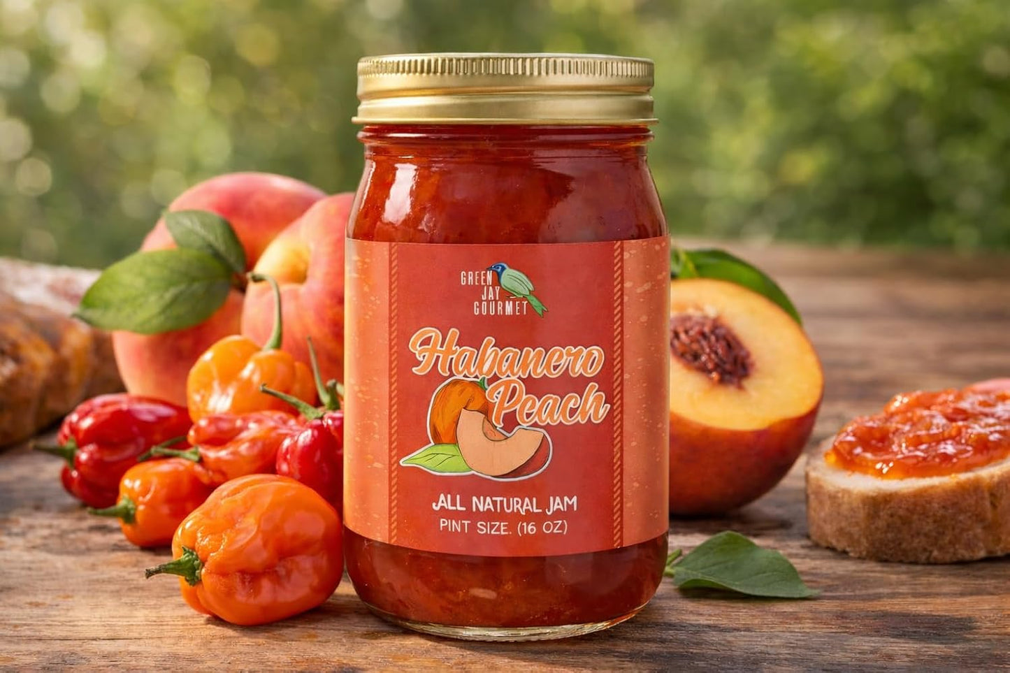 Green Jay Gourmet Peach Habanero Jam – Sweet & Smooth All Natural Fruit Preserve & Spread – Handcrafted Small Batch Gourmet Jam for Cheese Boards, Glazes & Appetizers – 20 Ounces