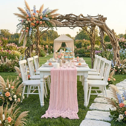 10 Pack Light Pink Cheesecloth Table Runner 22X120 Inch Boho Gauze Table Runner, Rustic Sheer Cheese Cloth Fabric Table Runners for Parties, Baby Shower, Birthday and Weddings