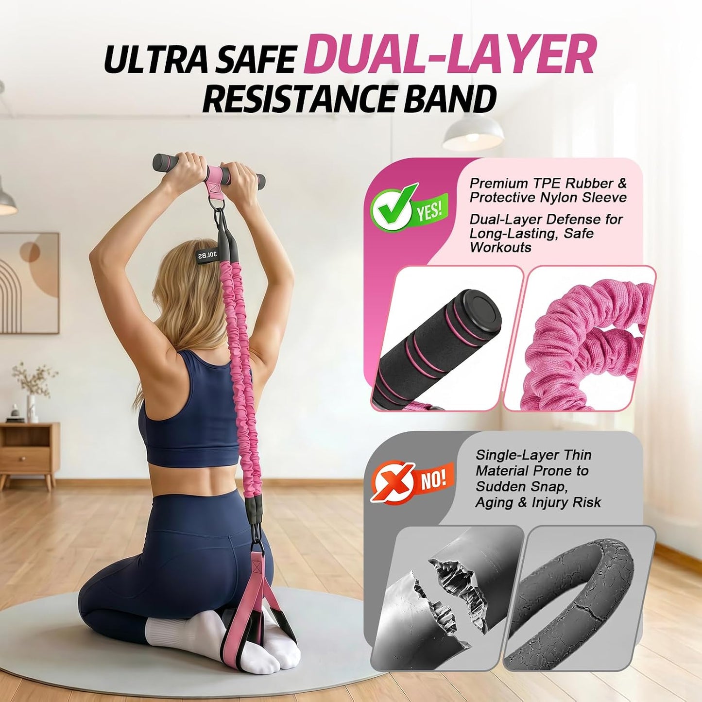 Upgraded Pedal Resistance Band with Handle, Adjustable Exercise Bands for Home Workout, Portable Fitness Equipment for Abs, Arms, Legs & Full Body Training