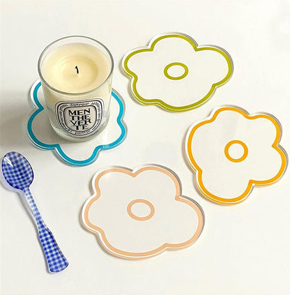Transparent Acrylic Flower Coaster, Flower-shaped Coaster, Acrylic Coaster Home decor Decorative Ornaments (Pink)