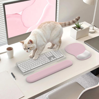 iCasso Keyboard Wrist Rest, Blush Pink Ergonomic Mouse Pad with Wrist Support,Acrylic Clear Keyboard Stand for Desktop,Non-Slip Mousepad Set for Office Home Gaming