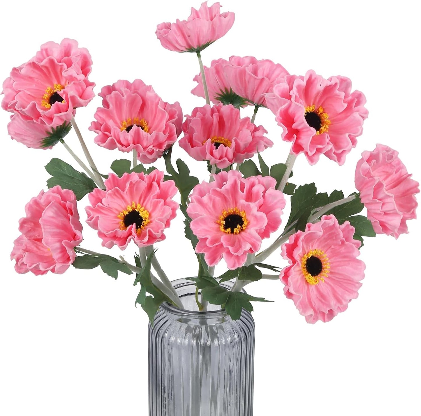 15 Heads Poppy Flowers Artificial, 3PCS PU Real Touch Pink Faux Poppies 20" Long Stem Fake Flowers for Wedding Centerpieces Bridal Bouquets Party Home Decor(Pink)