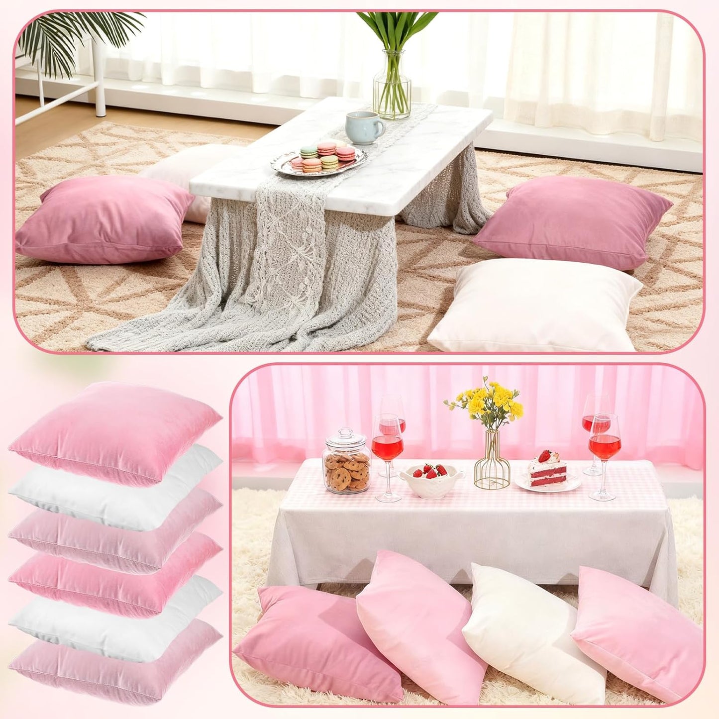 Pink Series Throw Pillow Covers 6 Pcs 18" x 18" Decorative Pillow Covers for Couch Soft Velvet Square Pillows Cover for Sofa Bedroom Patio Balcony Picnic Coquette Party Decor Accessories, No Inserts