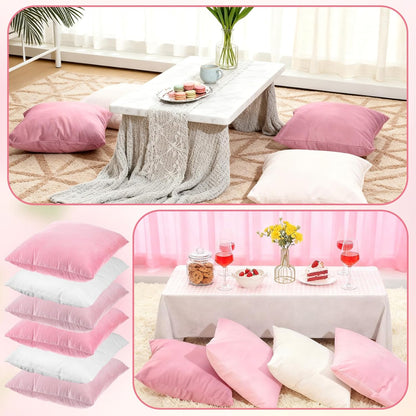 Pink Series Throw Pillow Covers 6 Pcs 18" x 18" Decorative Pillow Covers for Couch Soft Velvet Square Pillows Cover for Sofa Bedroom Patio Balcony Picnic Coquette Party Decor Accessories, No Inserts