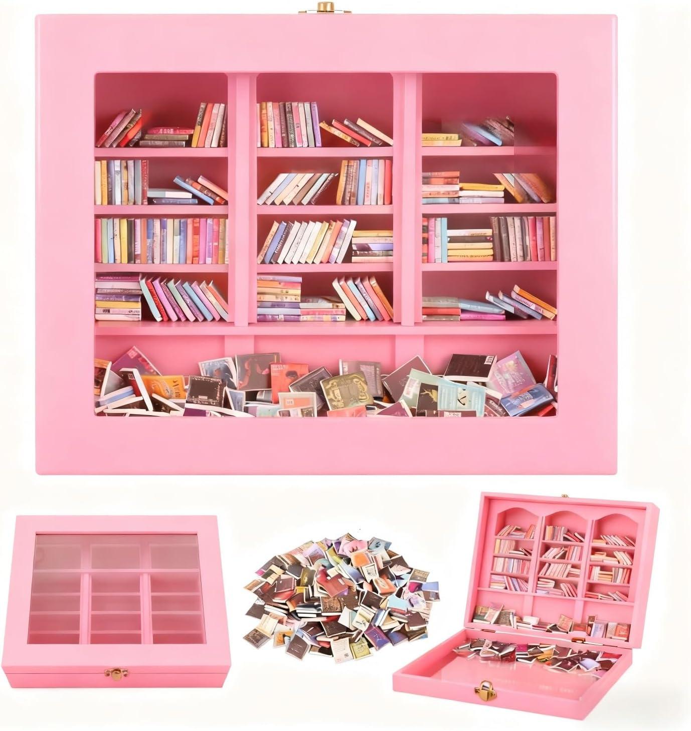SIHPTO Anxiety Mini Bookshelf with 300pcs Mini Books，Miniature Library Decor for Book Lovers，Decorative Gifts for Family and Friends，Suitable for Home, Office, Coffee Table Decor