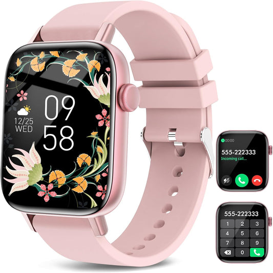 Smart Watch for Android iPhone-Call Receive/Dial/Read Message/AI Control-1.9" HD Screen-IP67 Waterproof Fitness Smartwatch-Blood Pressure/Heart Rate/SpO2/Sleep Monitor (Light Pink)