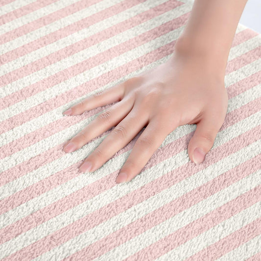 Homewish Pink White Striped Bathroom Rugs,Geometric Stripes Non Slip Bath Mat Coquette Sweet Bathroom Indoor Floor Mats,Modern Shaggy Absorbent Bathtub Decor Rug,20"x32"