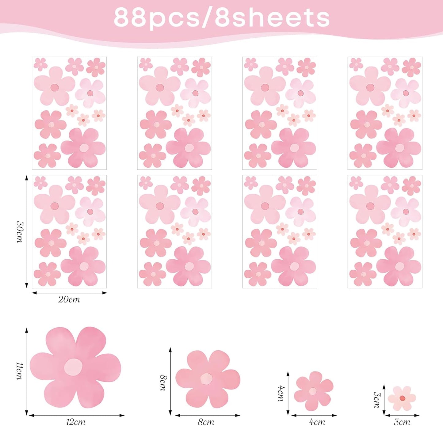 SHUCHING DIY Cherry Blossom Wall Sticker Peel and Stick, Vinyl Pink Flower Wall Decal, Wall Decor Art for Girls Bedroom Living Room