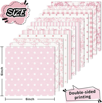 Whaline 24 Sheets 6 x 6 Inch Pink Bow Floral Pattern Paper Chinoiserie Scrapbook Specialty Paper Double Sided for DIY Crafts Card Making Photo Album Decor