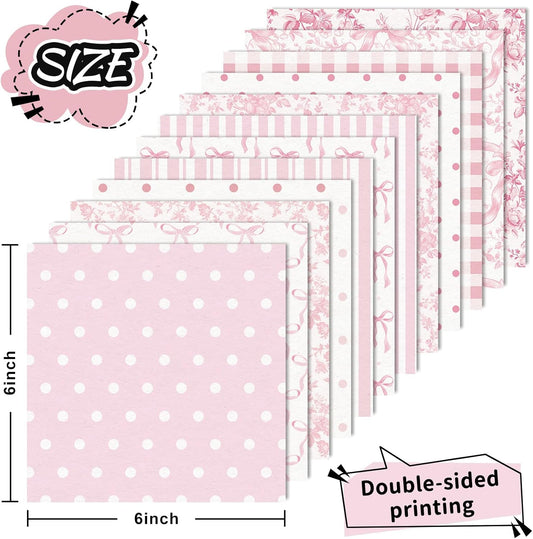 Whaline 24 Sheets 6 x 6 Inch Pink Bow Floral Pattern Paper Chinoiserie Scrapbook Specialty Paper Double Sided for DIY Crafts Card Making Photo Album Decor