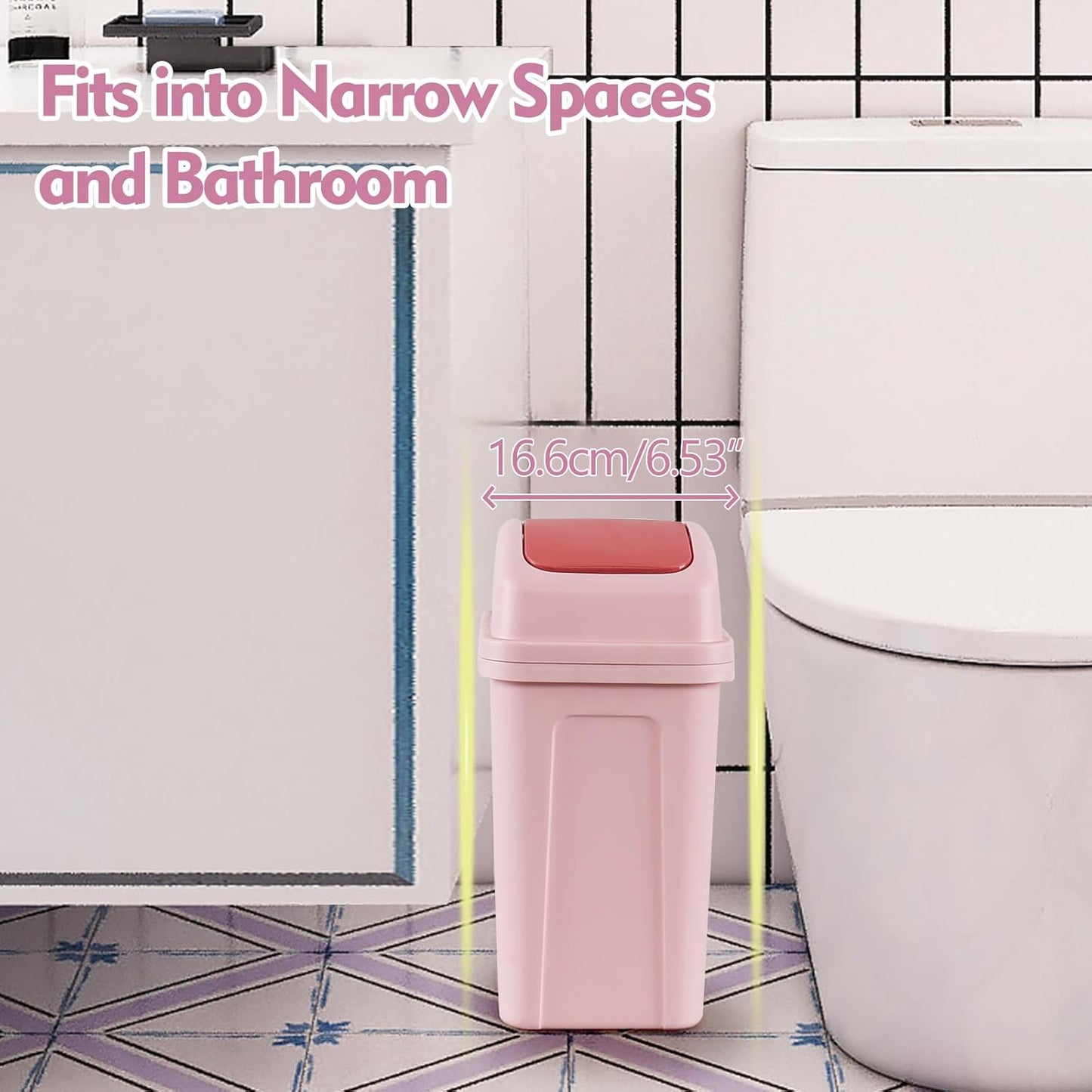 1.8 Gallon Pink Swing Top Garbage Can, Plastic Small Trash Can for Home and Office Use