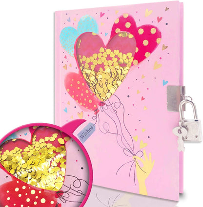 GINMLYDA Girls Diary with Lock, 5.5 x 7 Inches Pink Notebook for Kids 160 Pages Secret Girls Journal for Kids Cute Small Notebook for Children Writing Drawing Birthday Girls Gifts for 5-10 Years Old