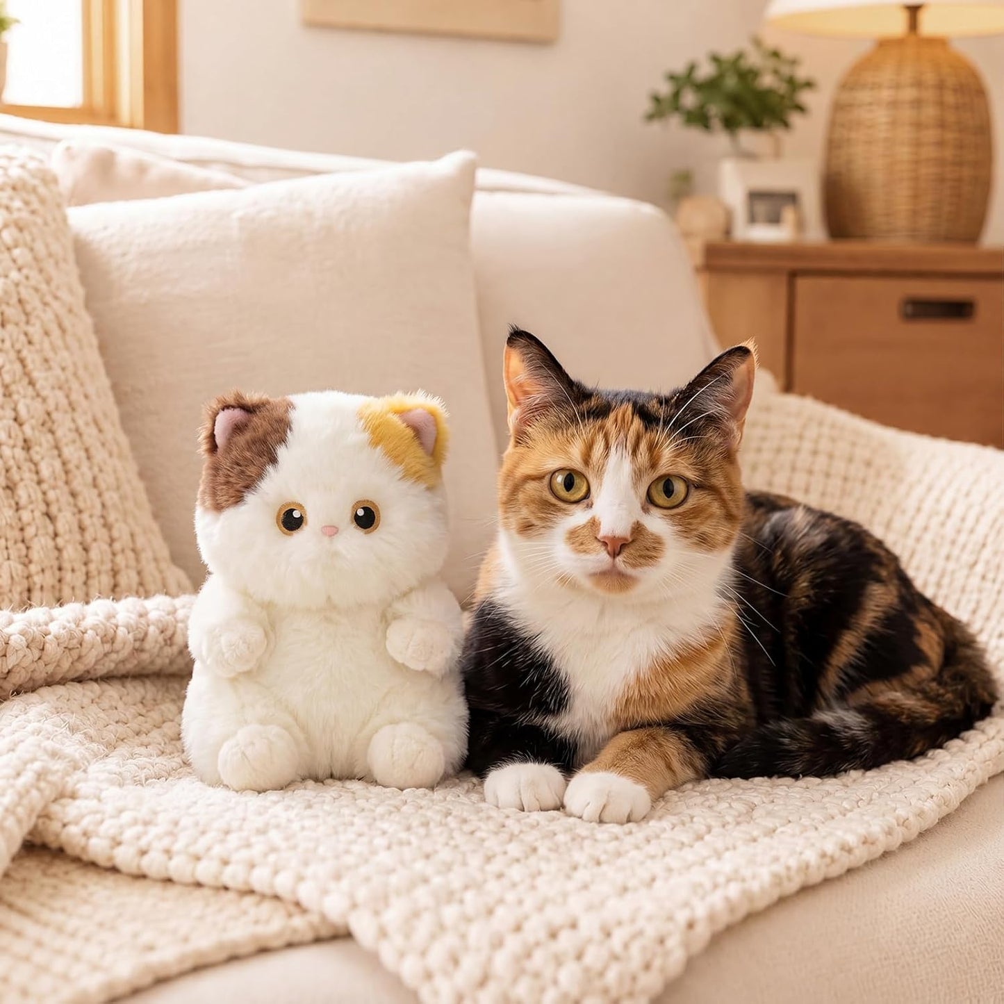 PEACH CAT Calico Cat Stuffed Animal Cute Plush Keychain for Backpack Small Plush Pendant Toys Bag Charms Gifts for Kids & Adults