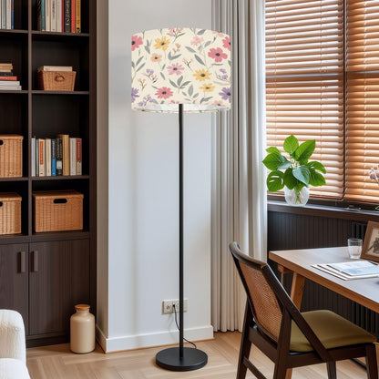 Large Lamp Shades for Floor Lamps Pastel Floral Soft Pink Yellow Purple Flowers Light Beige Easy Assembly Required Fabric Lamp Shades for Living Room Kitchen Room Decor 16x16x12in