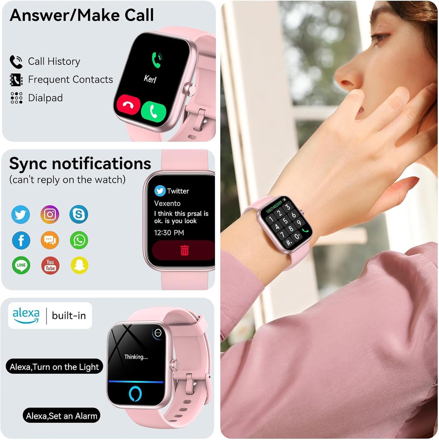 Smart Watch with Alexa Built-in 1.83" HD 2026 Health Fitness Tracker Bluetooth Calls and Notifications 120+ Sport Modes Heart Rate Sleep Monitor Fitness Watch IP68 Waterproof iPhone Android (Pink)