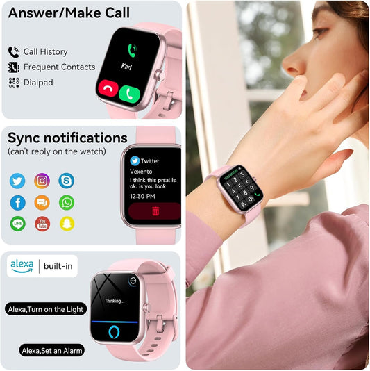 Smart Watch with Alexa Built-in 1.83" HD 2026 Health Fitness Tracker Bluetooth Calls and Notifications 120+ Sport Modes Heart Rate Sleep Monitor Fitness Watch IP68 Waterproof iPhone Android (Pink)