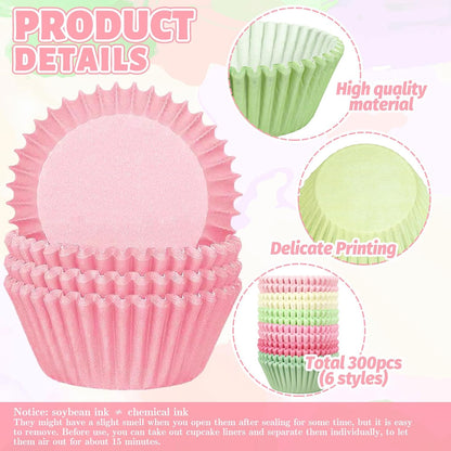 Whaline 300Pcs Pastel Colorful Cupcake Liners Paper Baking Cups Gradient Pink Green Standard Muffin Cupcake Wrappers for Spring Easter Wedding Baby Shower Birthday Party Supplies