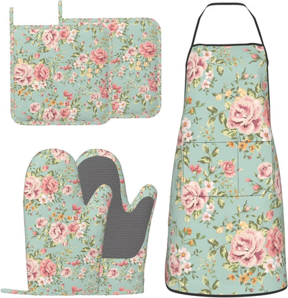 Oven Mitts and Pot Holders with Apron Set of 5 Silicone Kitchen Mitts Apron Pot Holder Set Oven Gloves Hot Holders