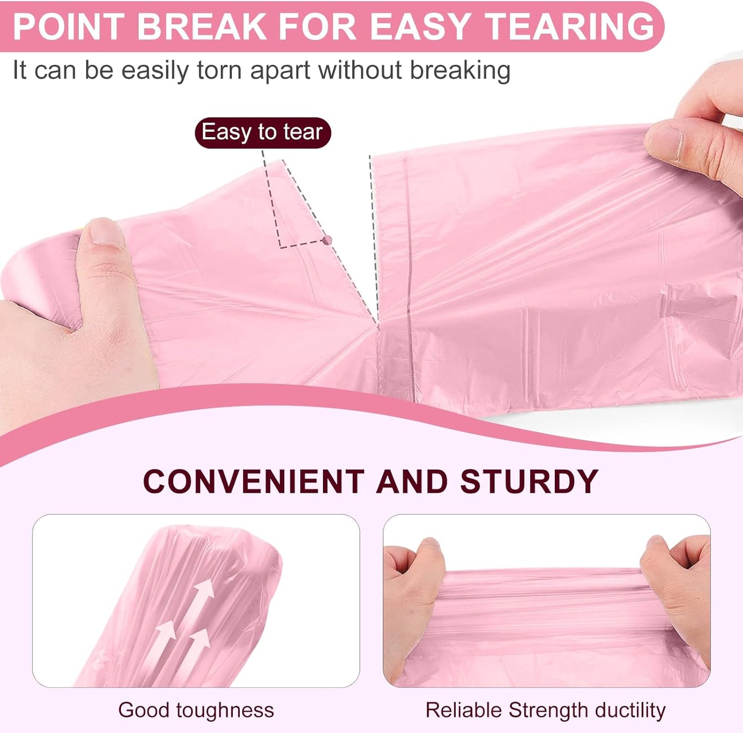 5 Rolls Small Trash Garbage Bags, 2.6 Gallon Strengthen Trash Bags, Durable Plastic Bags for Kitchen Office Home Bedroom Garden Waste Bin, Fit 10 Liter Trash-Can-Liners, 100 Count (Pink)