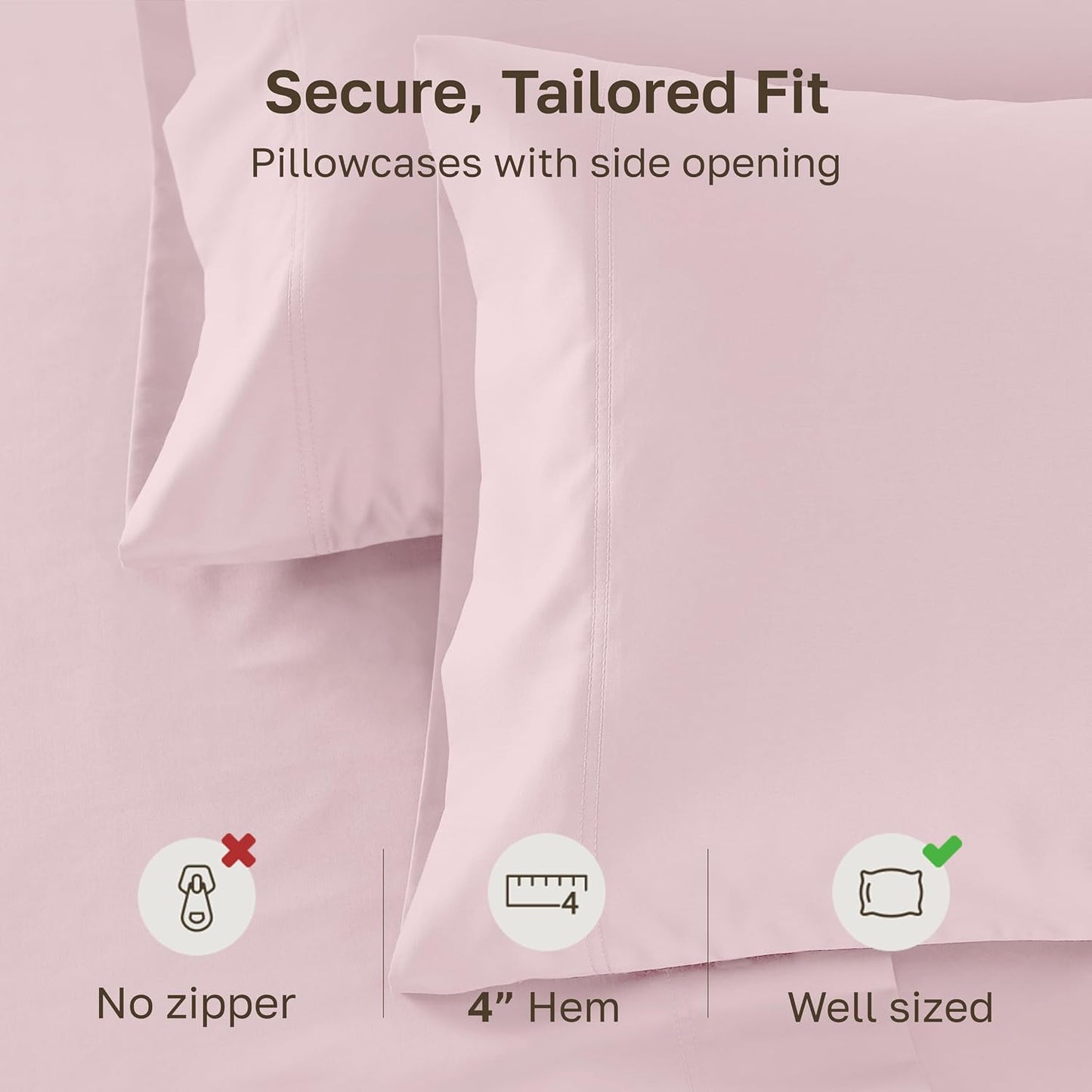 Luxuriously Soft Premium 600 Thread Count, 100% Cotton Set of 2 Cases, Crisp Blush Standard Pillowcases Fits Standard & Queen Pillows (Pink)