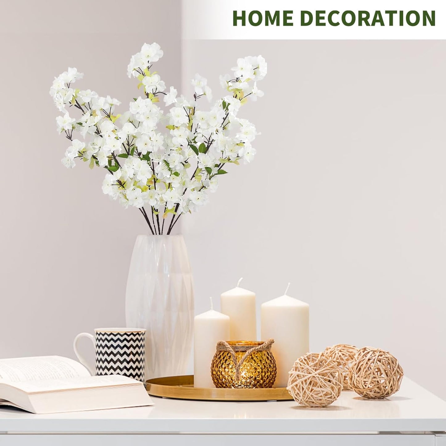 4PCS Artificial Cherry Blossom Flowers 27.2inch Fake Peach Blossom Flower Faux Silk Flower for Wedding Bridal Bouquet Wreath Table Centerpiece Outdoor Decor