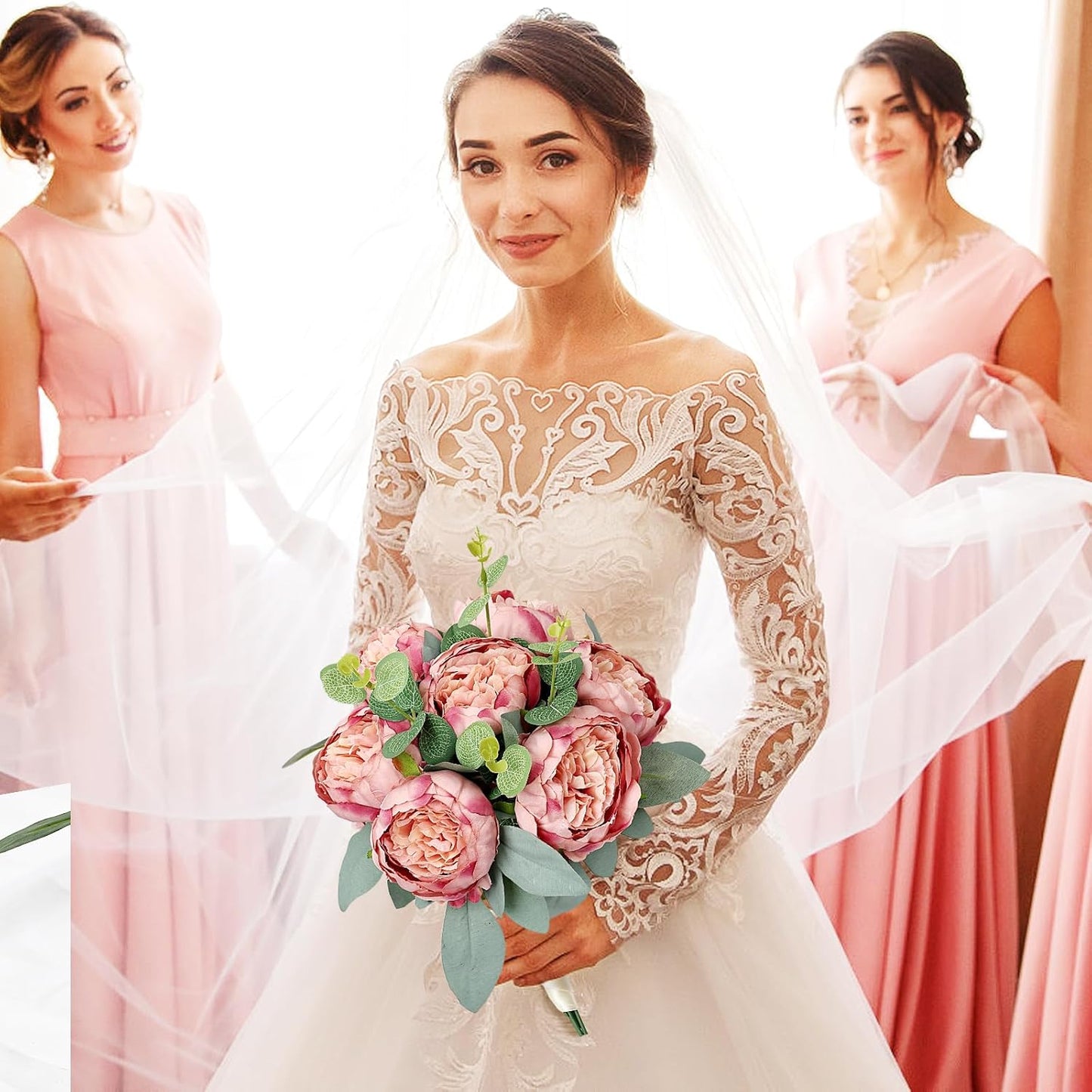 50Pcs Artificial Peonies Flowers, 4’’ Dusty Pink Peonies Fake Flowers Heads for Table, Faux Silk Peony Arrangements for Wedding, Valentine, Engagement, Party, Coffee, Dining Decorations