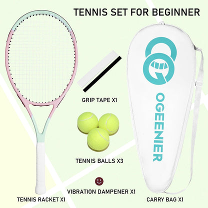 OGEENIER 27" Tennis Racket for Adults, Lightweight Aluminum Frame | 27 Inch, Complete Starter Set with Balls, Grip, and Bag, 280G, 103 SQ. IN., Pre-strung, Beginner-Friendly, Easy to Swing